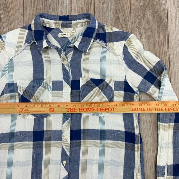 Dylan Ivory Plaid Frayed Hem Pocket Button Long Sleeve Sz S MSRP $120 - Picture 8 of 14